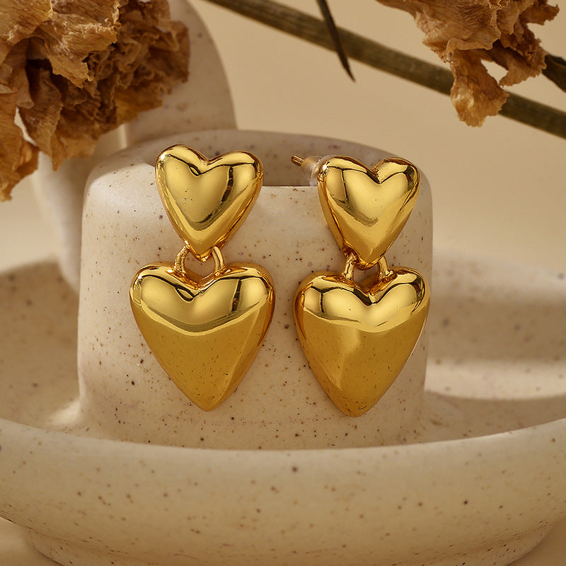 “Double Heart” S925 Sterling Silver Double Heart Stud Earrings