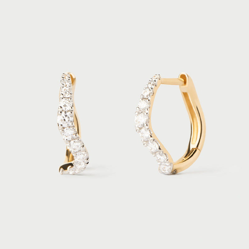 “Irregular Gleam” S925 Sterling Silver Zircon Hoop Earrings