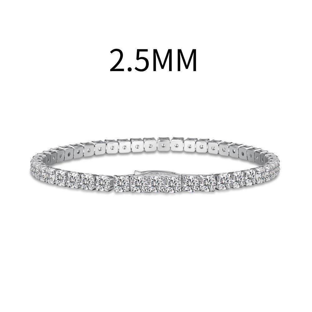 “Heartline Tennis” S925 Sterling Silver Geometric Heart Tennis Bracelet