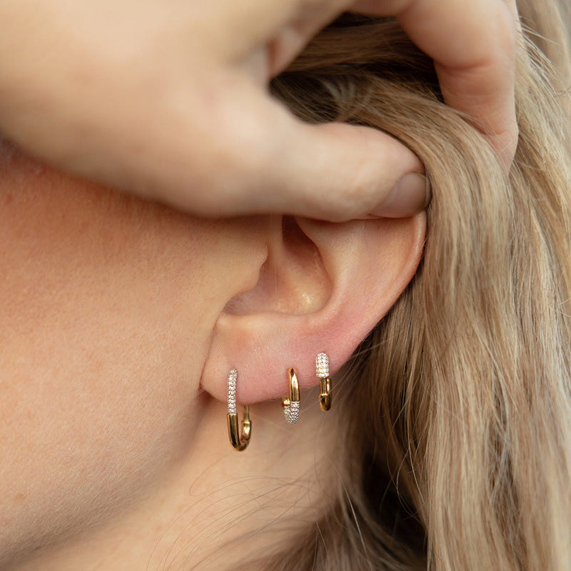 “U-Shape Stardust” S925 Sterling Silver U-Shaped Huggie Hoop Earrings with Sparkling Accents