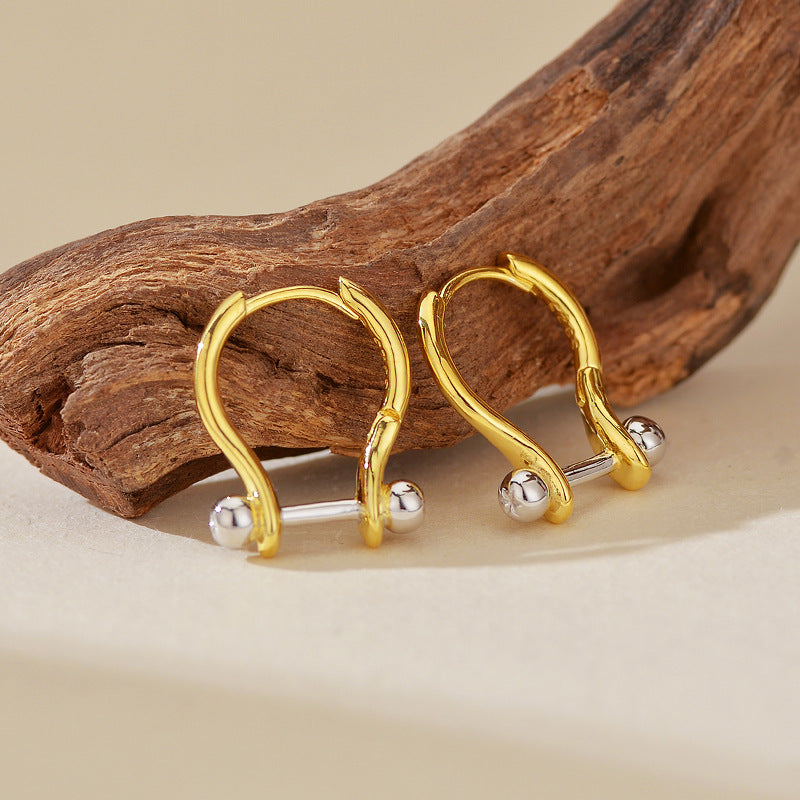“Golden Contour” S925 Sterling Silver Two-Tone Geometric Hoop Earrings