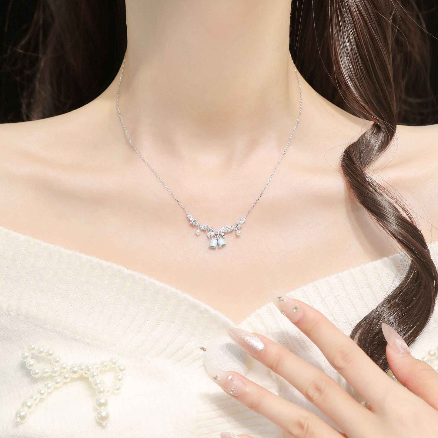 Bluebell Reverie S925 Sterling Silver Blue Flower Necklace and Bracelet Set
