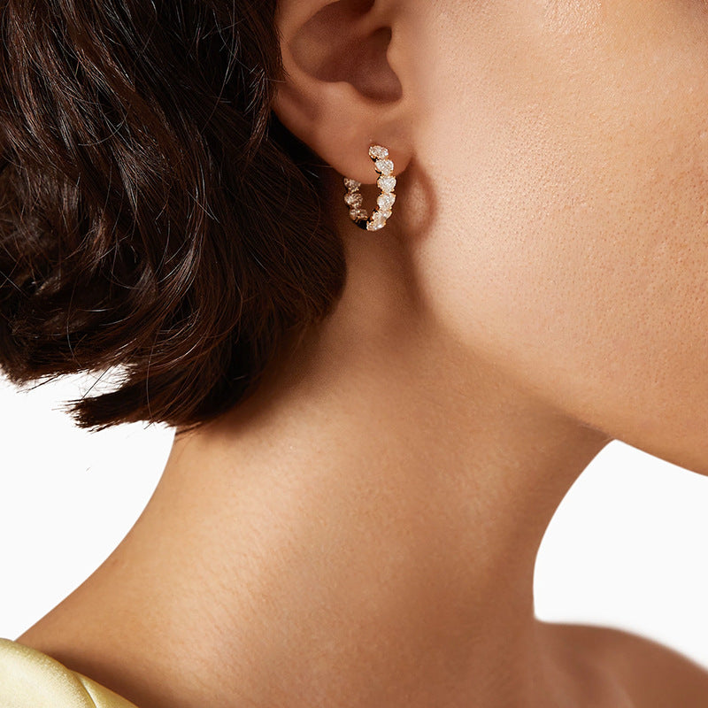 “Heartfall Spark” S925 Sterling Silver Heart Zircon Hoop Earrings