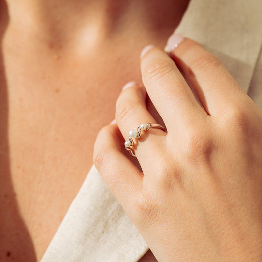 “Pearl Spiral” S925 Sterling Silver Open Adjustable Pearl Ring