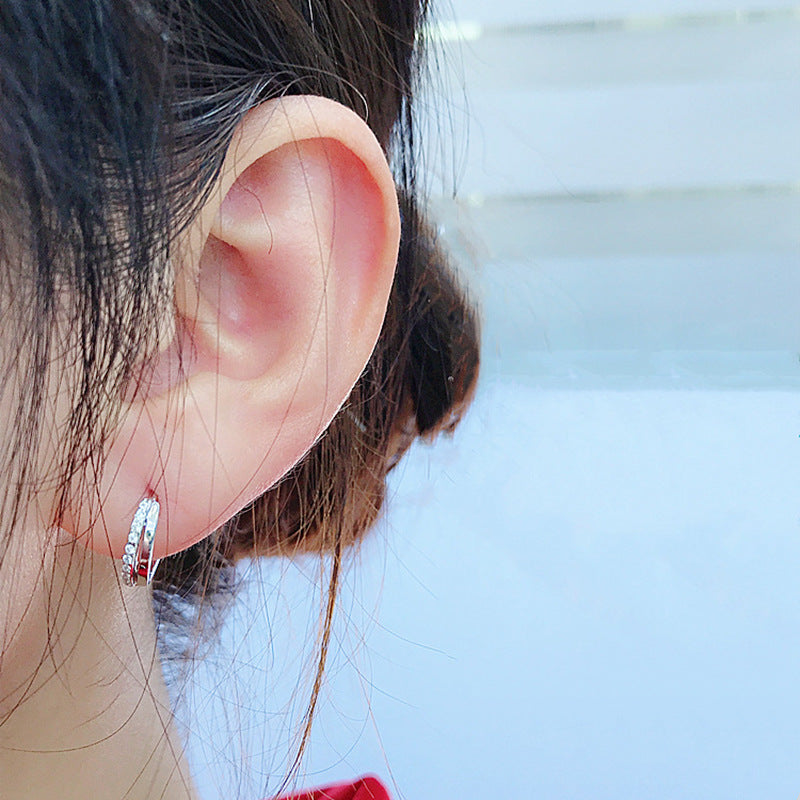 “Linework Spark” S925 Sterling Silver Pavé Geometric Huggie Hoop Earrings