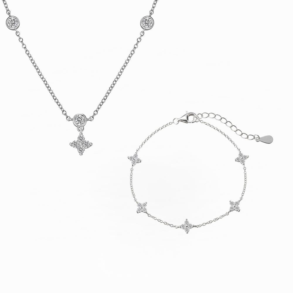 “Stardust Bloom” S925 Sterling Silver Zircon Necklace and Bracelet Set