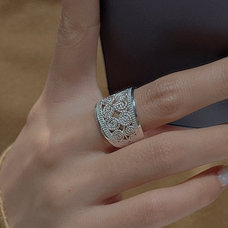 “Vintage Lace” S925 Sterling Silver Open Adjustable Vine Ring