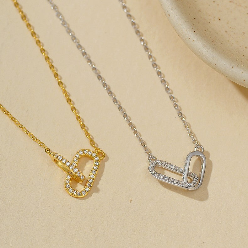 “Double Oval Heart” S925 Sterling Silver Layered Oval Heart Necklace
