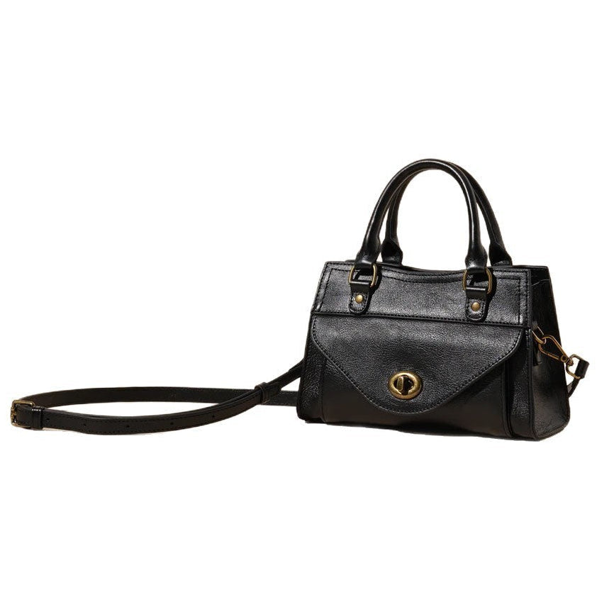 Women's Oil-Waxed Cowhide Turnlock Mini Top Handle Bag