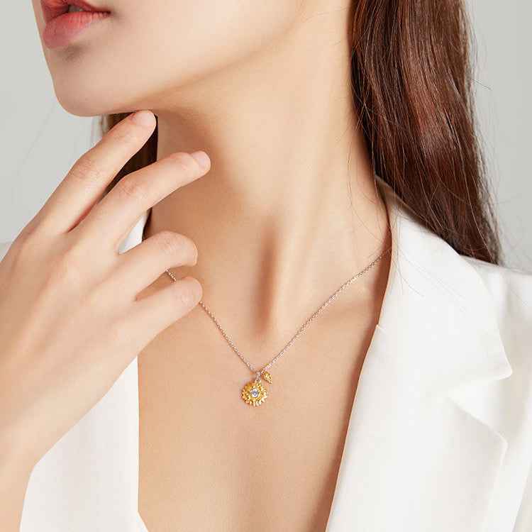 925 Sterling Silver Gold-Plated Sunflower Zircon Necklace