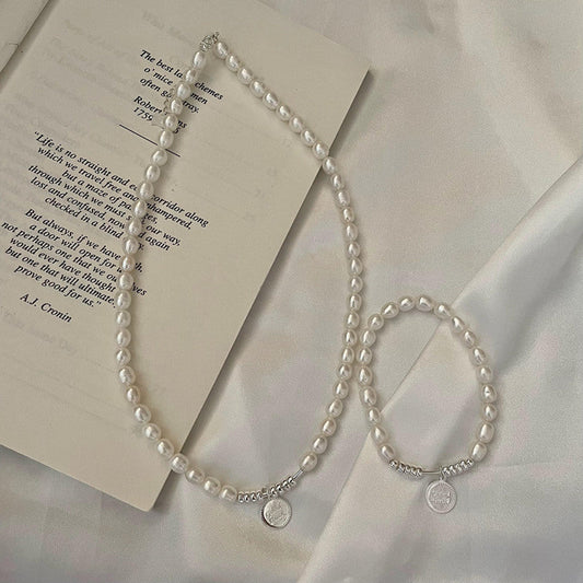 925 Sterling Silver Freshwater Pearl Necklace and Bracelet Set