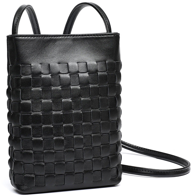 Women's Woven Sheepskin Mini Phone Bag with Adjustable Strap