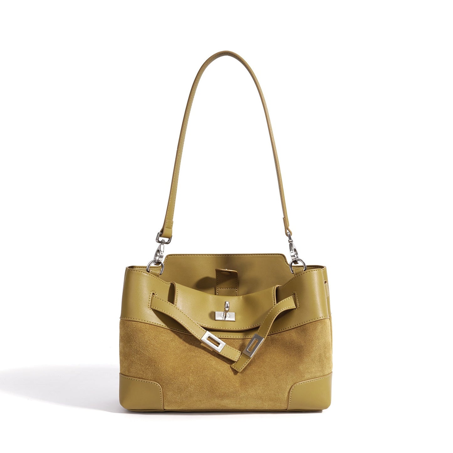Women's Suede Leather Slouchy Clutch Bag with Detachable Pouch