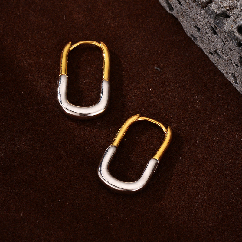 “Dual Tone Arc” S925 Sterling Silver Two-Tone U-Shaped Hoop Earrings