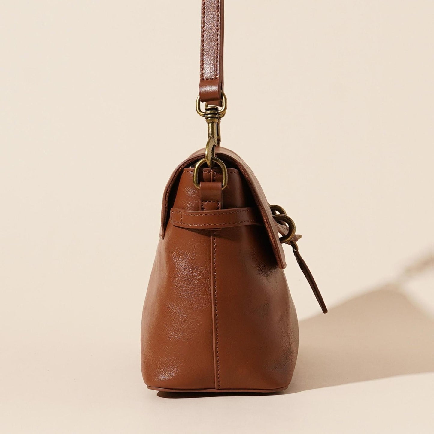 Women's Full-Grain Cowhide Horsebit Flap Crossbody Bag