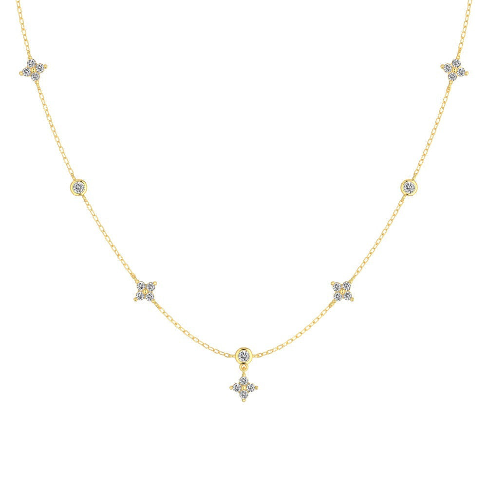 Twinkle Clover S925 Silver Dainty Clover Zircon Necklace