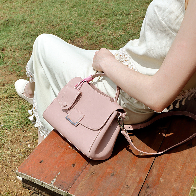 Women's Genuine Leather Square Flap Bag with Magnetic Closure