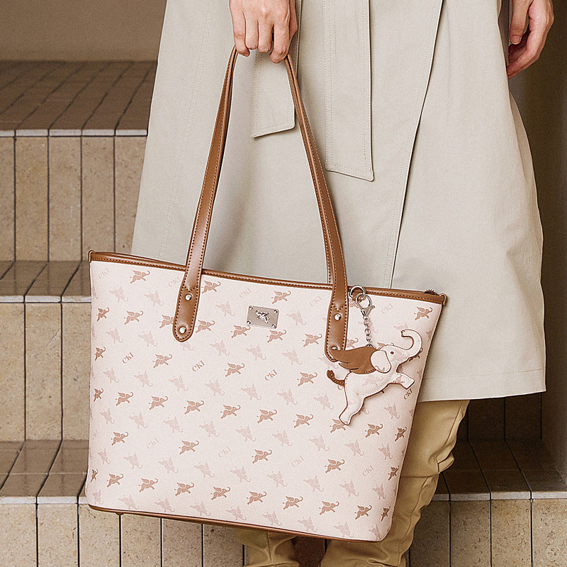Women's Flying Elephant Printed Tote Bag with Detachable Charm