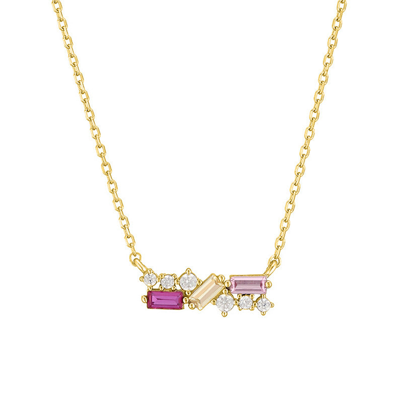 “Tricolor Halo” S925 Sterling Silver Three-Tone Zircon Necklace