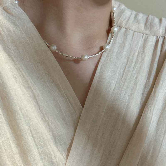 S925 Sterling Silver Freshwater Pearl Necklace and Bracelet Set Adjustable