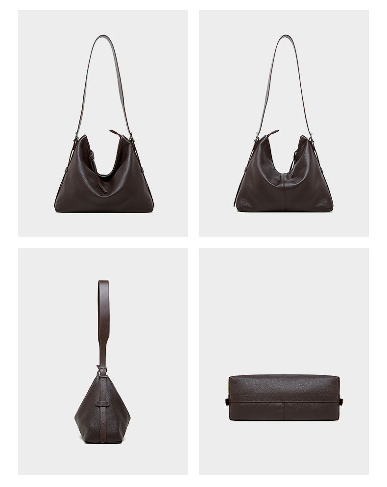 Women's Genuine Leather Retro Shoulder Tote Bag with Lock Detail