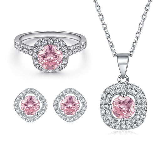 925 Sterling Silver Pink Zircon Jewelry Set – Pink Halo Symphony