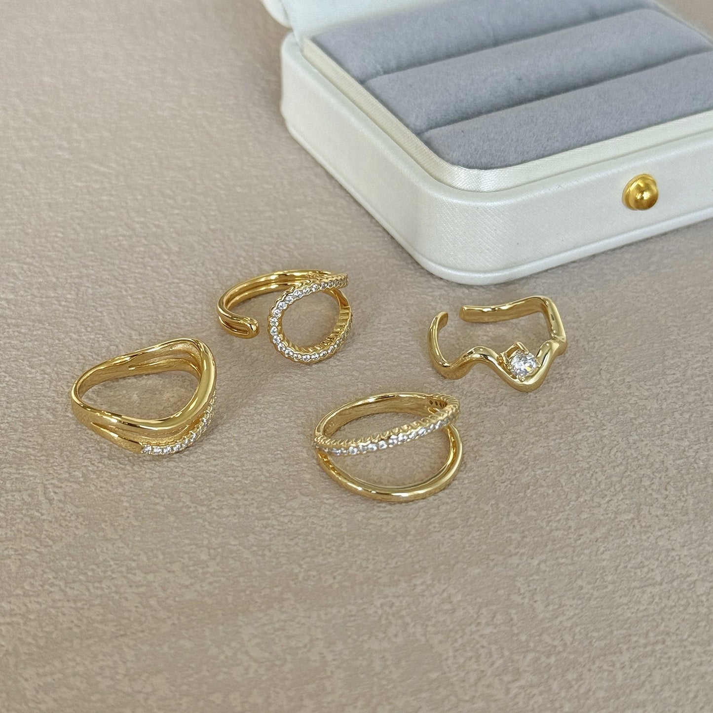Lumière Line Sculptural Stackable Ring Collection with Zircon Accents, S925 Sterling Silver