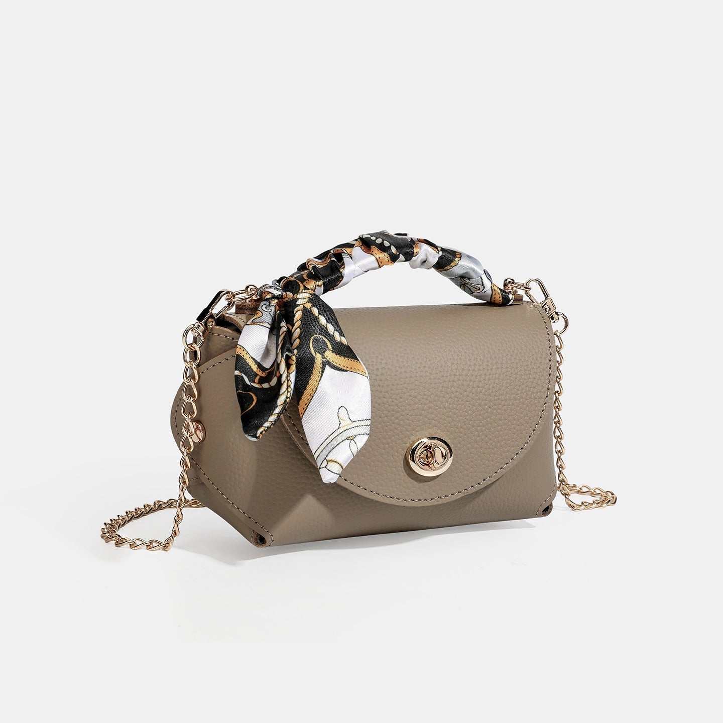 Women's Pebbled Cowhide Scarf Handle Chain Crossbody Bag