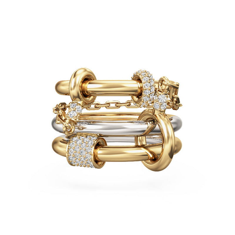 “Heartlink Luxe” S925 Sterling Silver Two-Tone Chain Ring