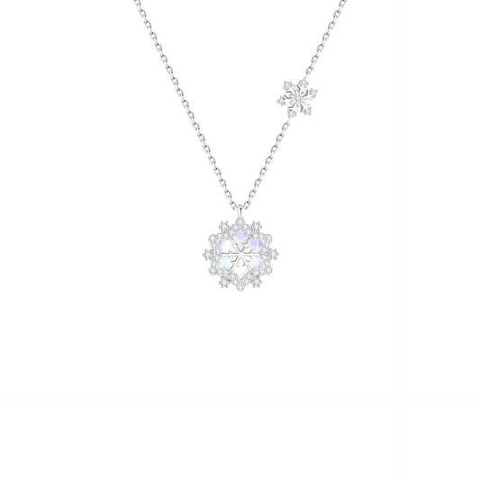 925 Sterling Silver Iridescent Snowflake Pendant Necklace Zircon Winter Jewelry