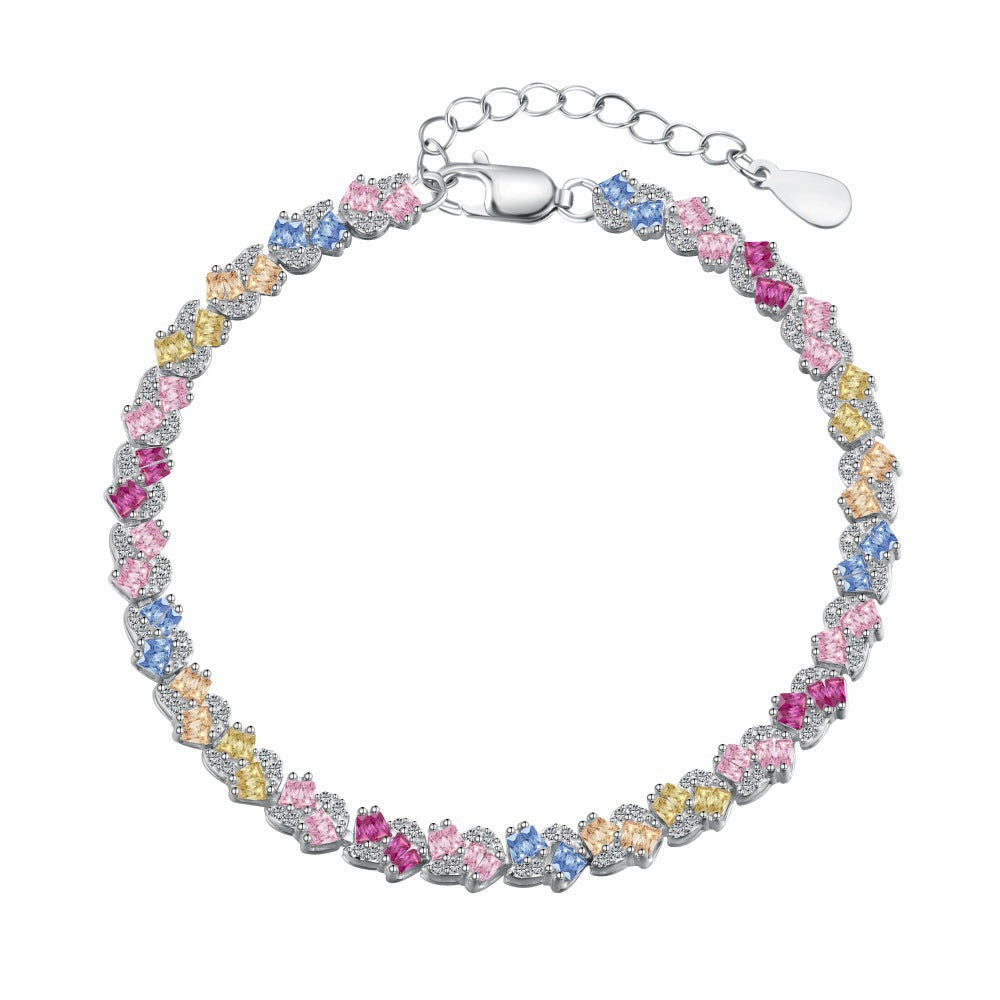 “Dopamine Bloom” S925 Sterling Silver Colorful Heart & Floral Bracelet