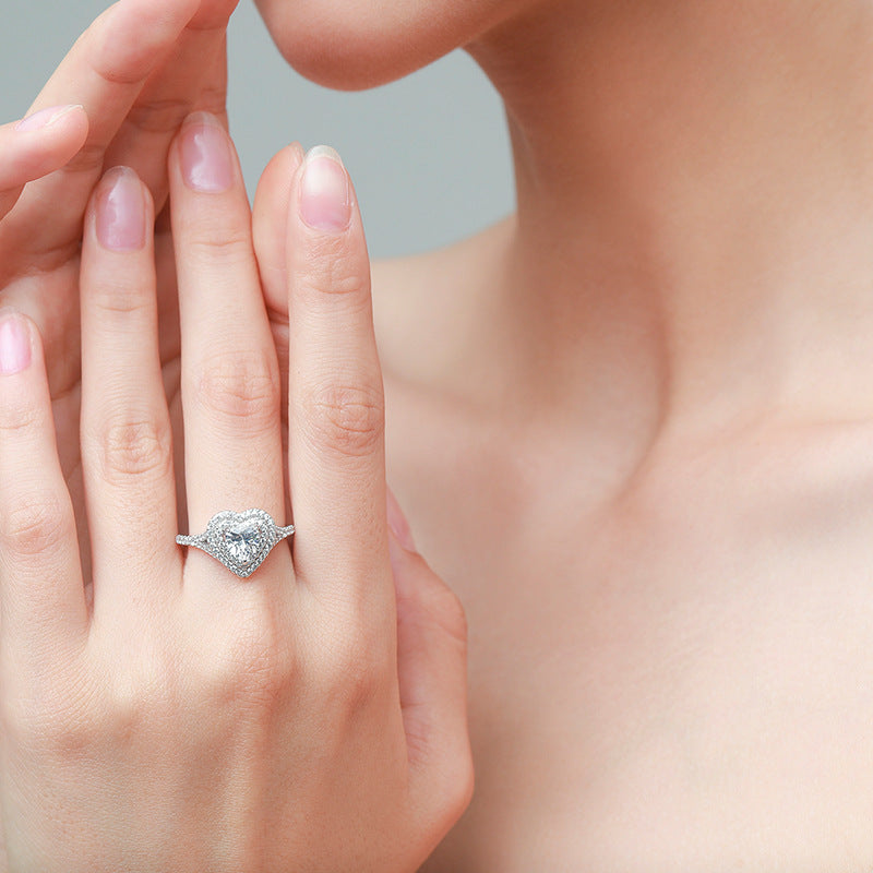 Royal Heart Halo Heart Cut Halo Ring in 925 Sterling Silver