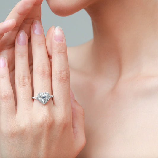 Royal Heart Halo Heart Cut Halo Ring in 925 Sterling Silver