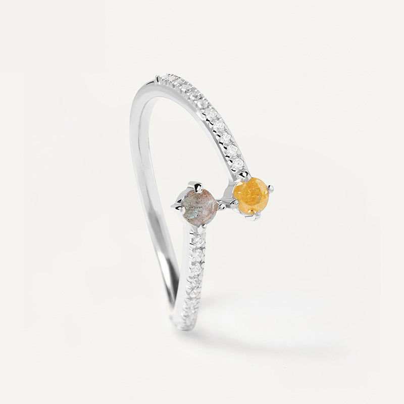 “Crystal Line” S925 Sterling Silver Two-Tone Zircon Open Adjustable Ring