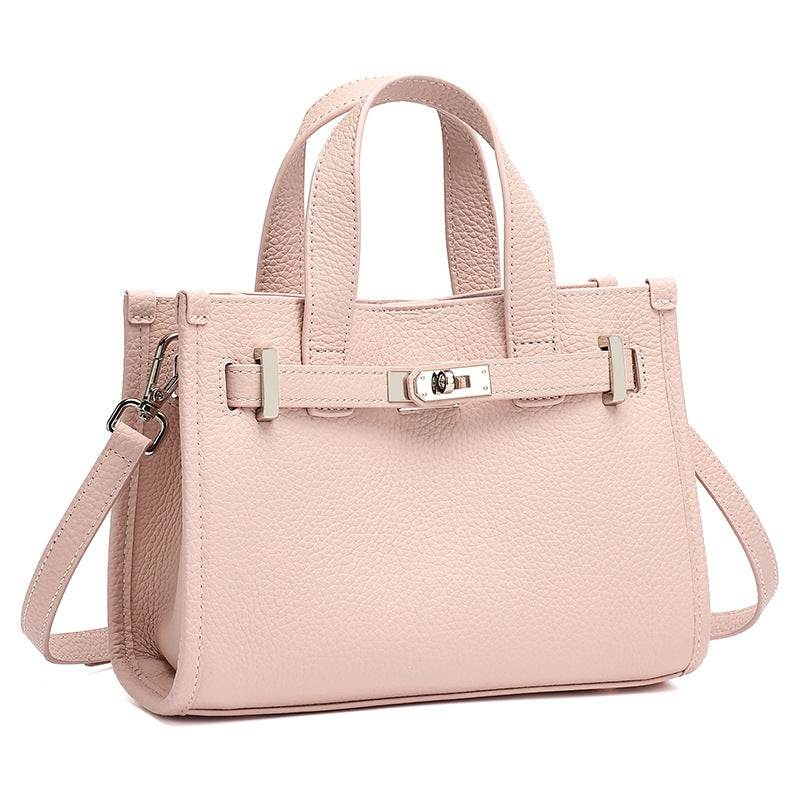 Women's Pebbled Cowhide Kelly Bag with Metal Turn-Lock
