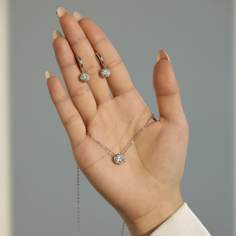 “Oval Brilliance” S925 Sterling Silver Oval Necklace and Earrings Set