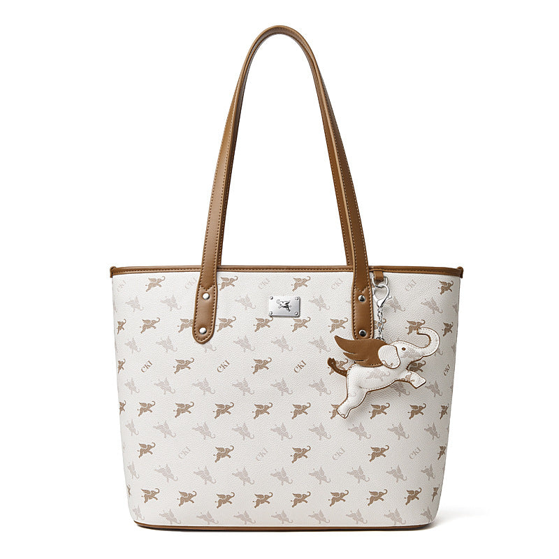 Women's Flying Elephant Printed Tote Bag with Detachable Charm