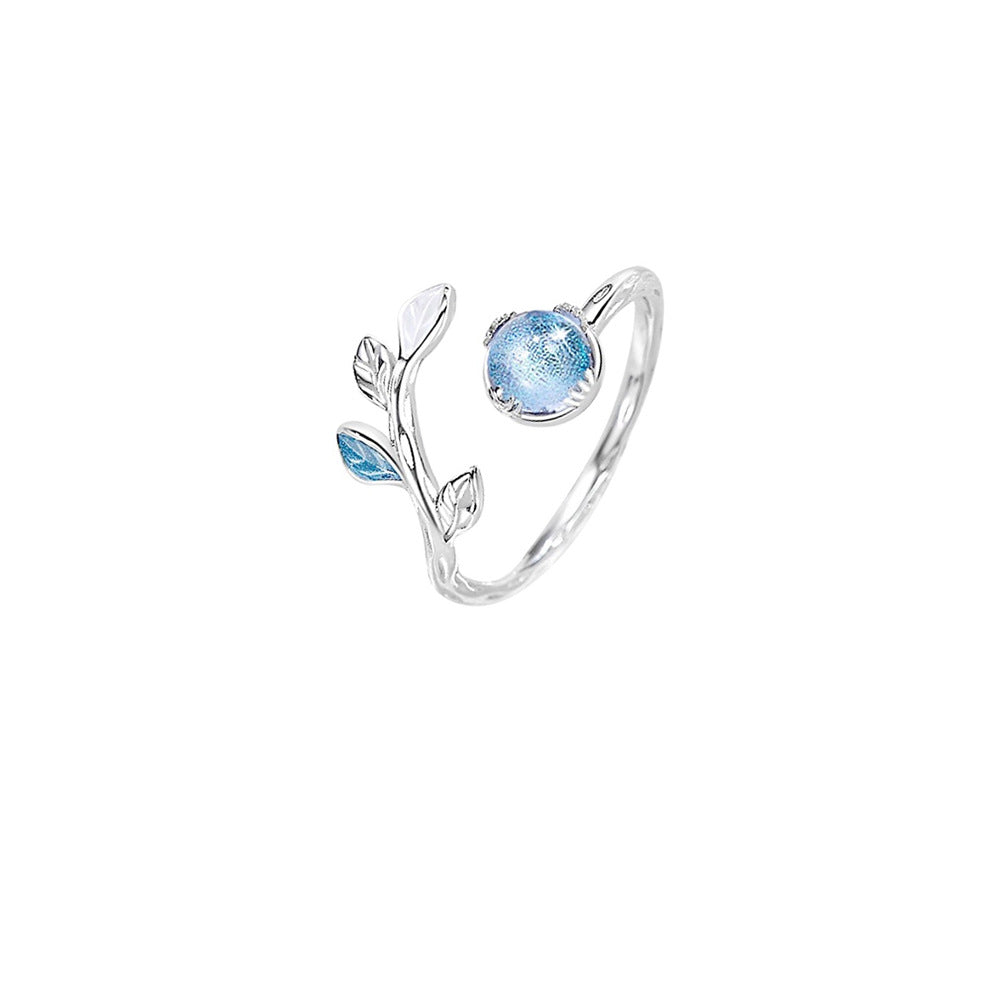 925 Sterling Silver Blue Glass Leaf Jewelry Set