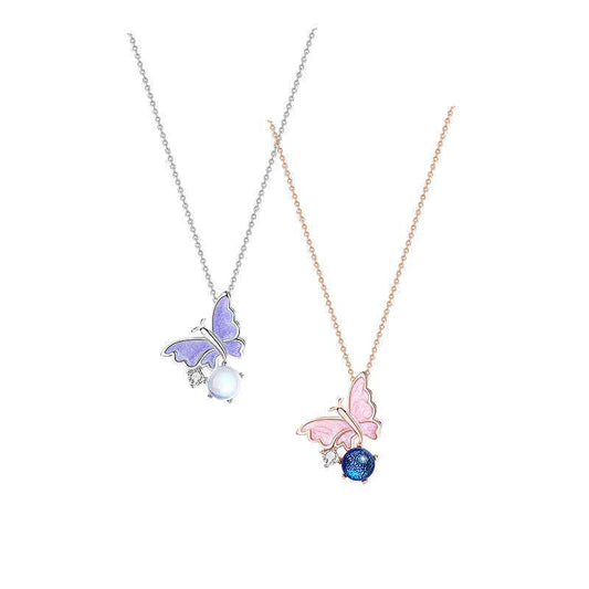 Butterfly Dream Glass Bead Butterfly Necklace 925 Sterling Silver