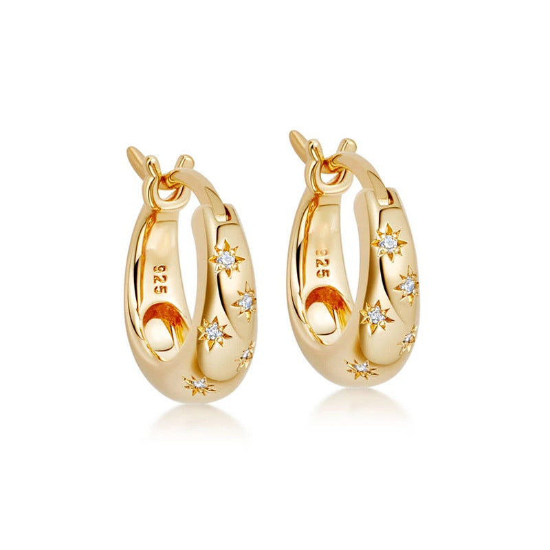 “Octastar Radiance” S925 Sterling Silver Eight-Point Star Zircon Hoop Earrings