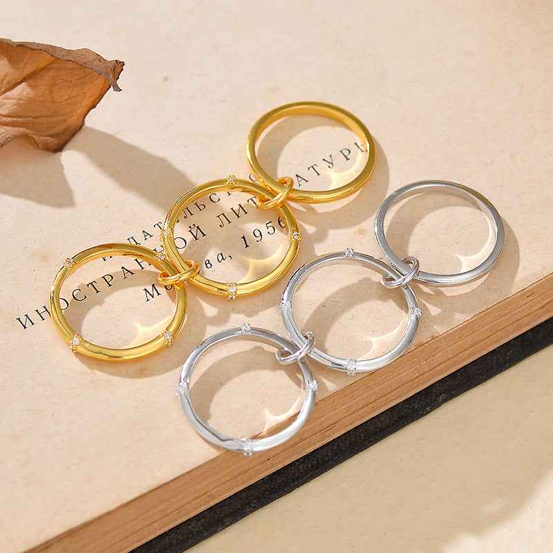 925 Sterling Silver Triple Halo Linked Rings Zircon Band 18K Gold Platinum Vermeil