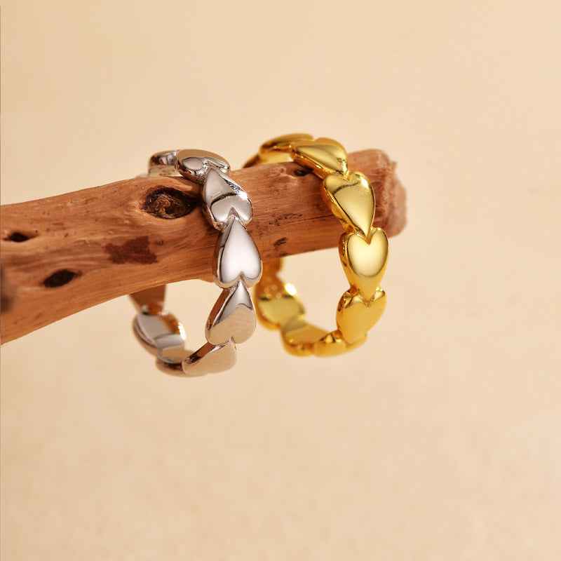 925 Sterling Silver Linked Hearts Open Heart Ring Gold Platinum Plated