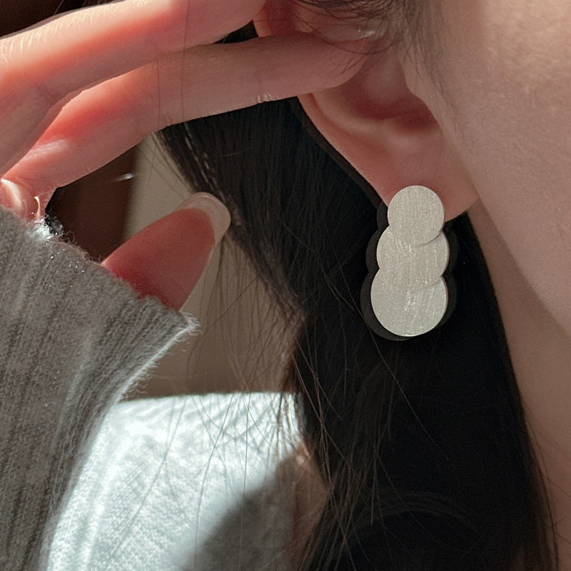 S925 Sterling Silver Minimal Circles Stud Earrings Triple Disc Matte Design