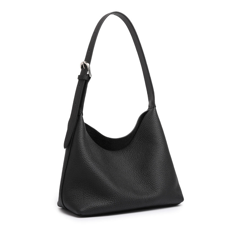 Women's TC Full-Grain Cowhide Hobo Bucket Bag with Adjustable Strap