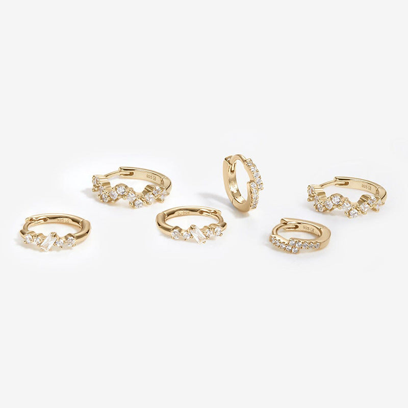 “Wave Eclat” S925 Sterling Silver Wavy Hoop Earrings with Sparkling Accents