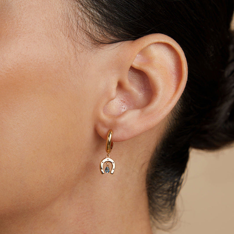 Celestial Blue Teardrop Huggie Earrings 925 Sterling Silver Arc Design