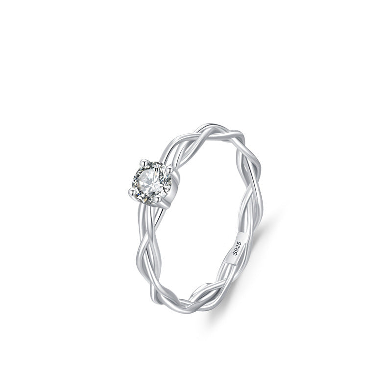 Luna Braid Braided Solitaire Zircon Ring 925 Sterling Silver