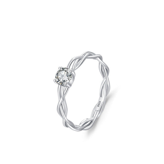 Luna Braid Braided Solitaire Zircon Ring 925 Sterling Silver
