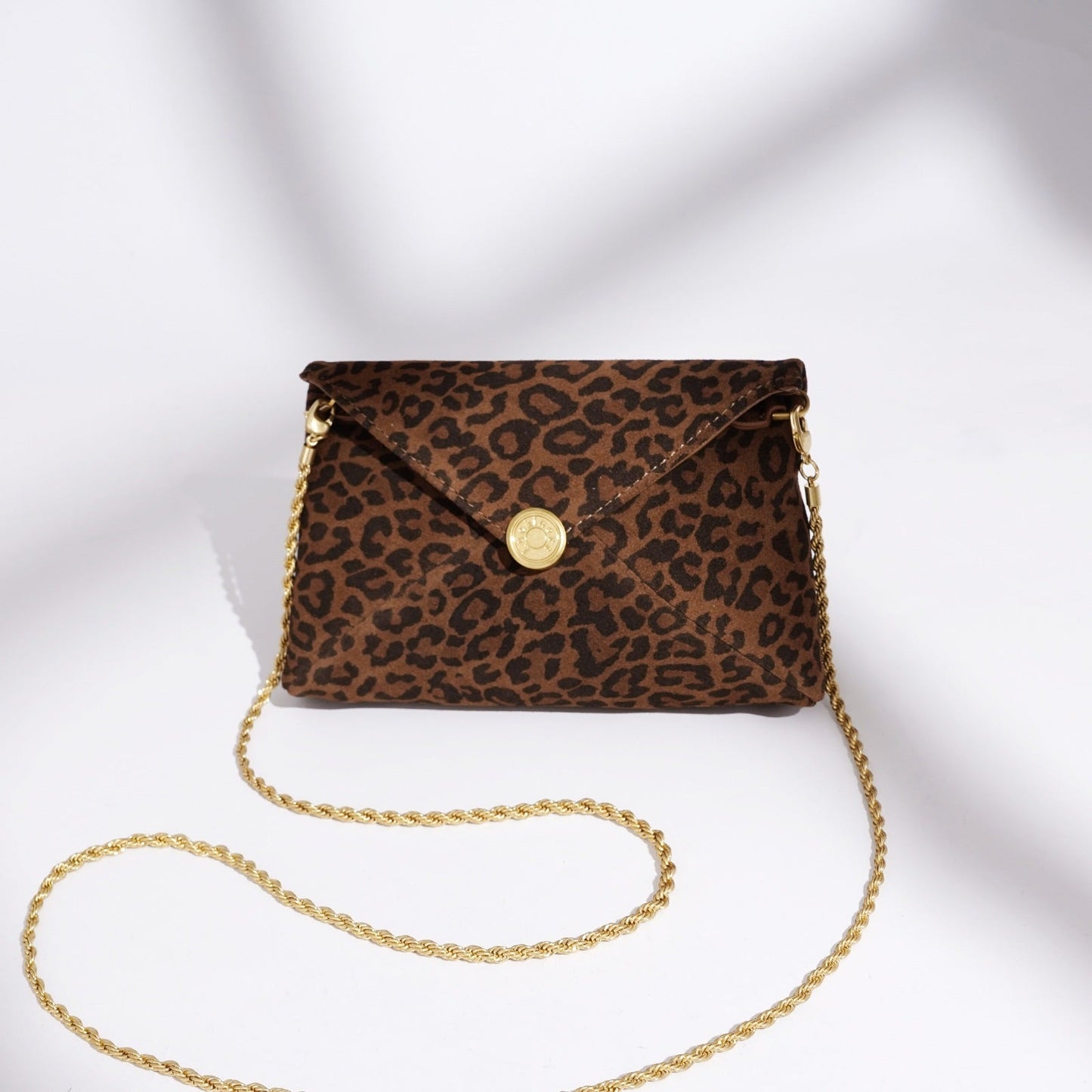 Women's Suede Leather Leopard Envelope Clutch Bag