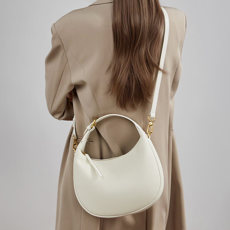 Women's Pebbled Cowhide Crescent Hobo Bag with Convertible Strap